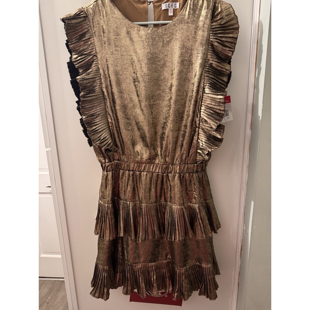 TCEC Gold Metallic Ruffled Women's Dress‎ Size S